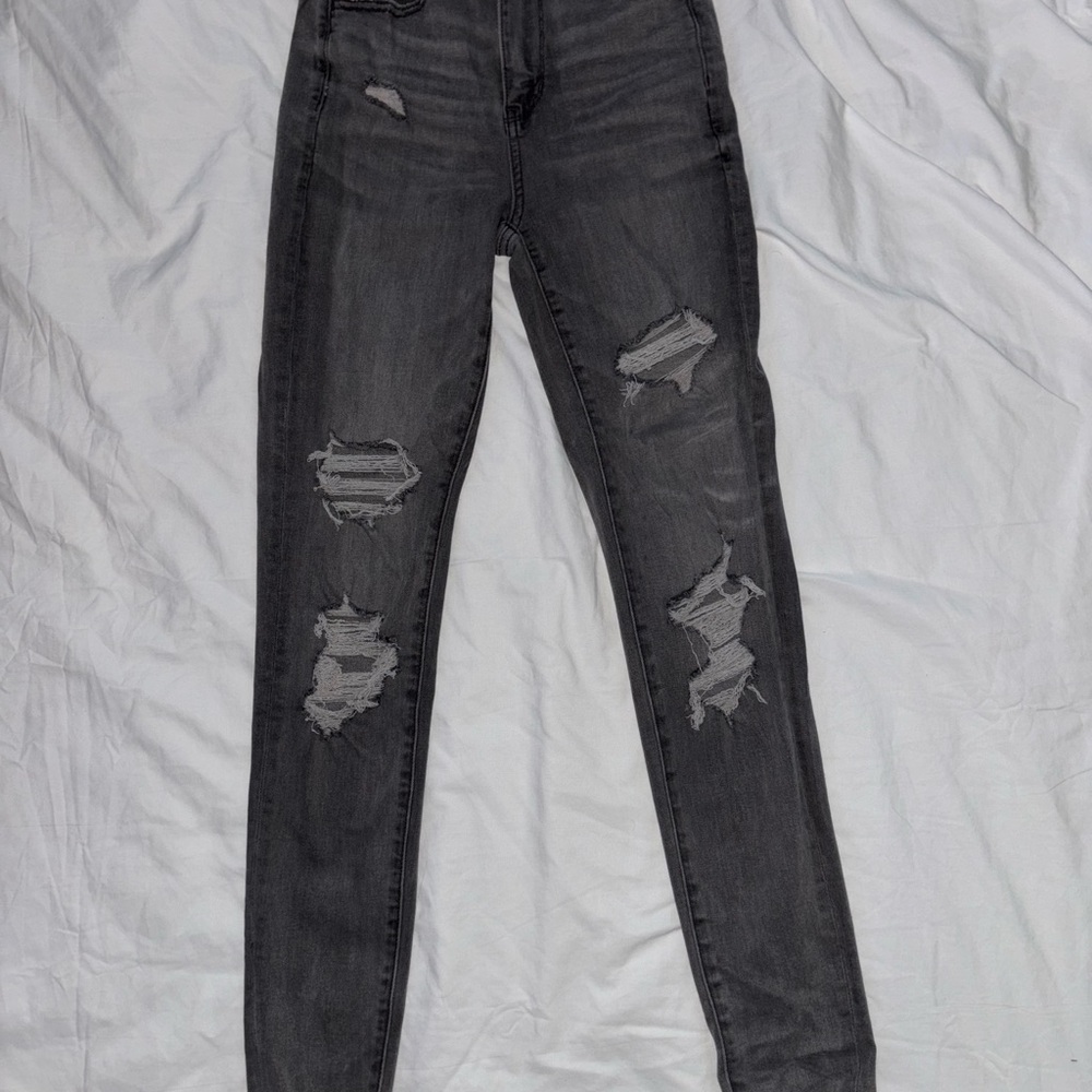 American Eagle Outfitters Gray Skinny Jeans with Distressed Details